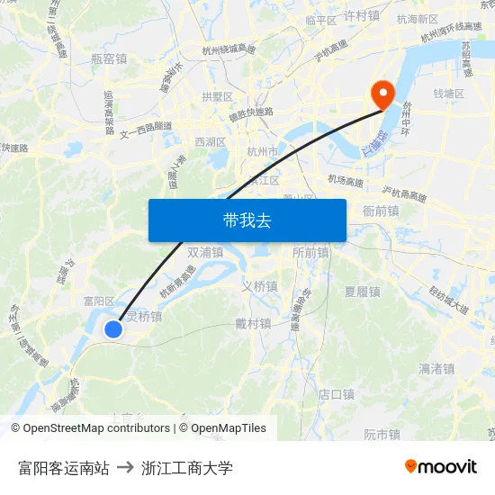 富阳客运南站 to 浙江工商大学 map