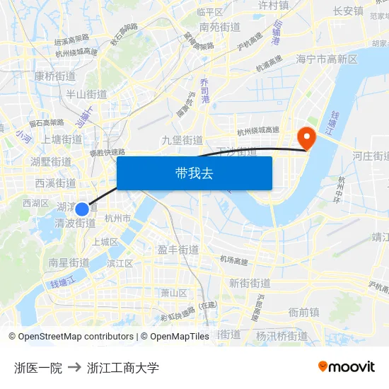 浙医一院 to 浙江工商大学 map