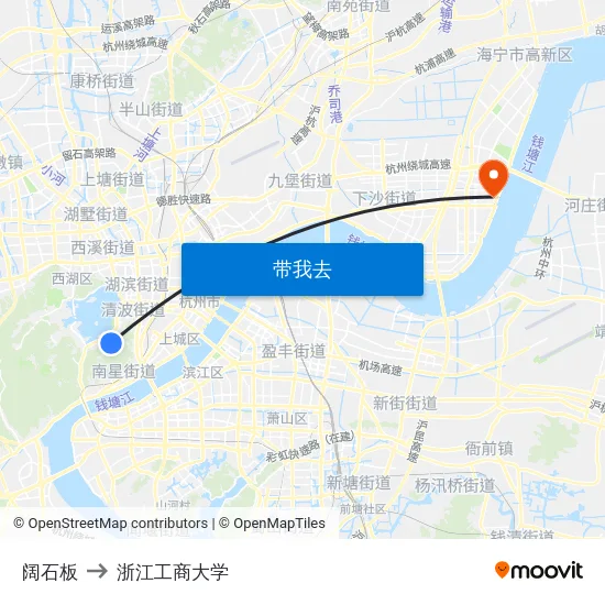 阔石板 to 浙江工商大学 map