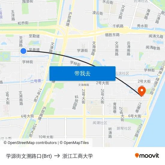 学源街文溯路口(Brt) to 浙江工商大学 map