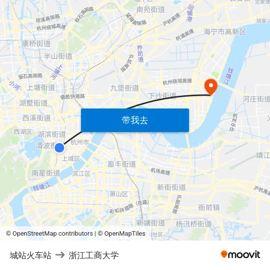 城站火车站 to 浙江工商大学 map