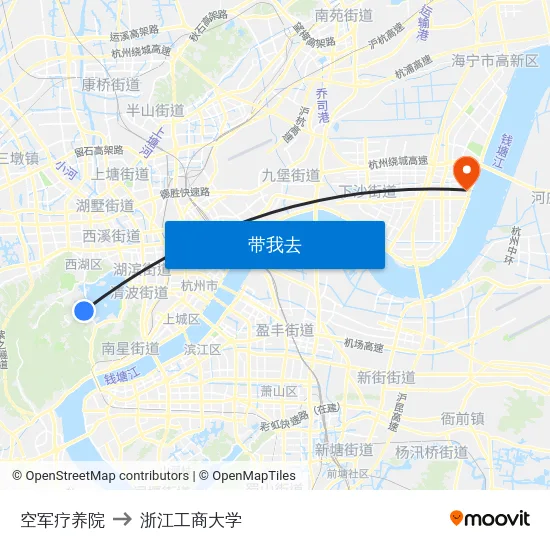 空军疗养院 to 浙江工商大学 map