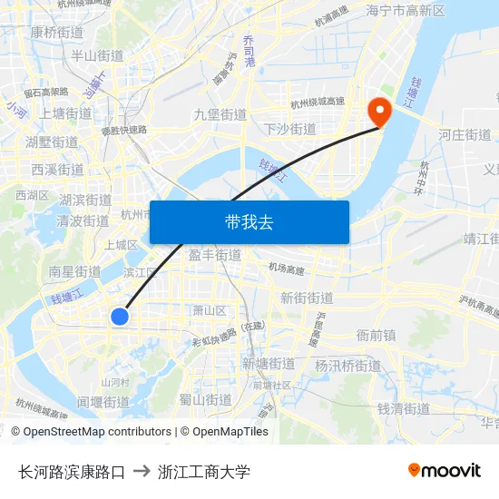 长河路滨康路口 to 浙江工商大学 map