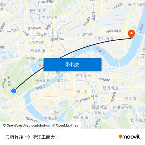 云栖竹径 to 浙江工商大学 map