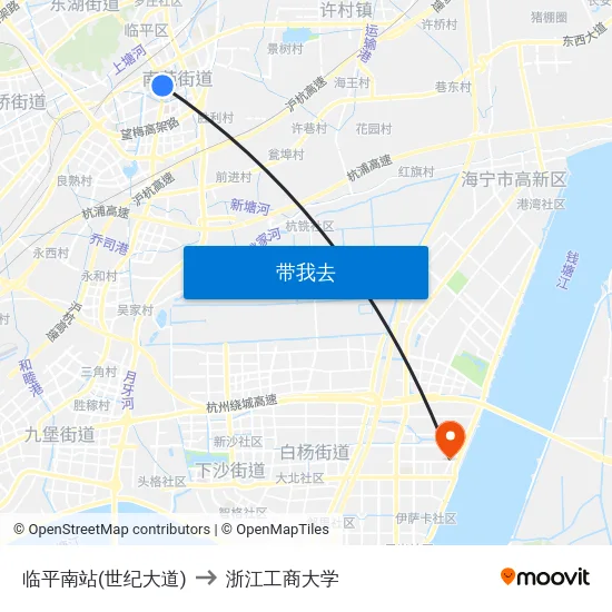 临平南站(世纪大道) to 浙江工商大学 map