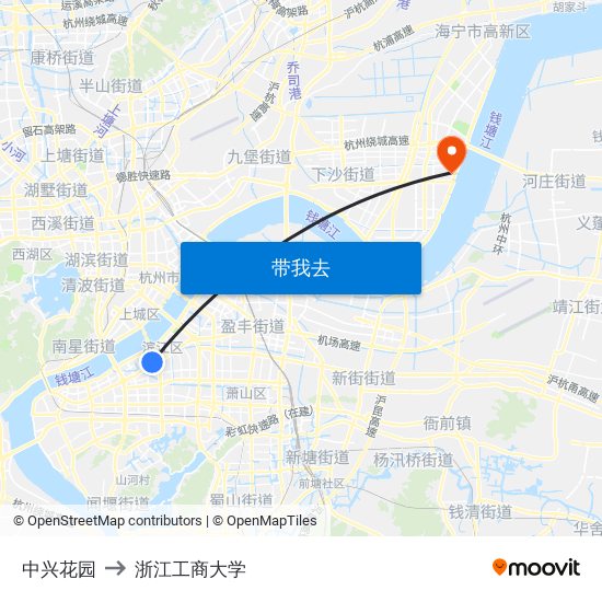 中兴花园 to 浙江工商大学 map