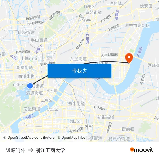 钱塘门外 to 浙江工商大学 map
