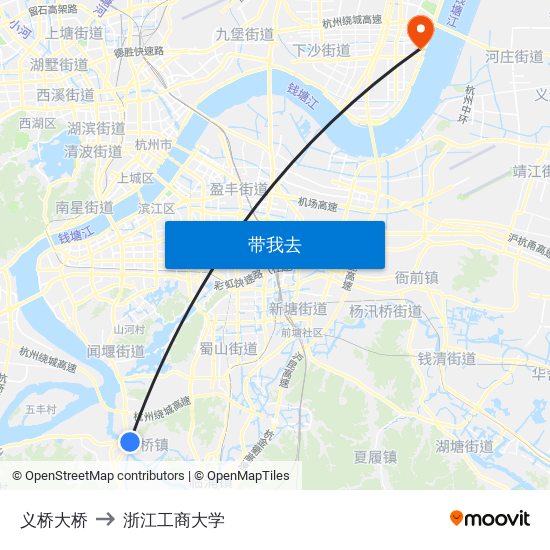 义桥大桥 to 浙江工商大学 map