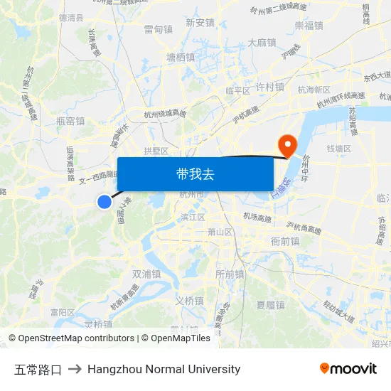 五常路口 to Hangzhou Normal University map