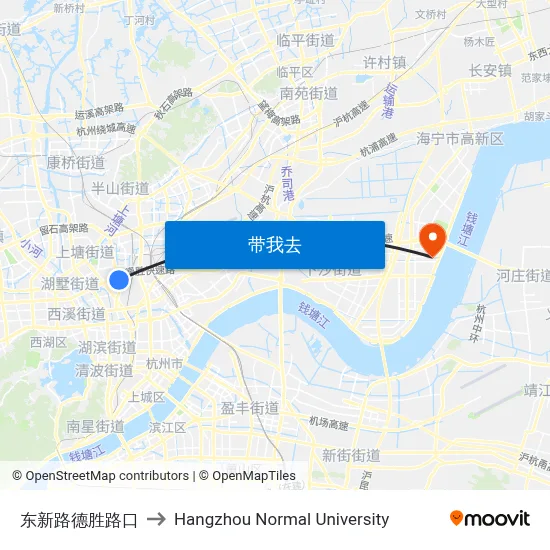 东新路德胜路口 to Hangzhou Normal University map