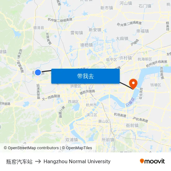 瓶窑汽车站 to Hangzhou Normal University map