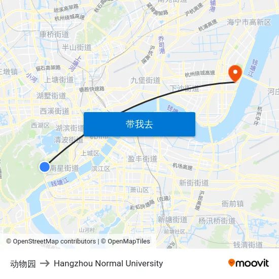 动物园 to Hangzhou Normal University map