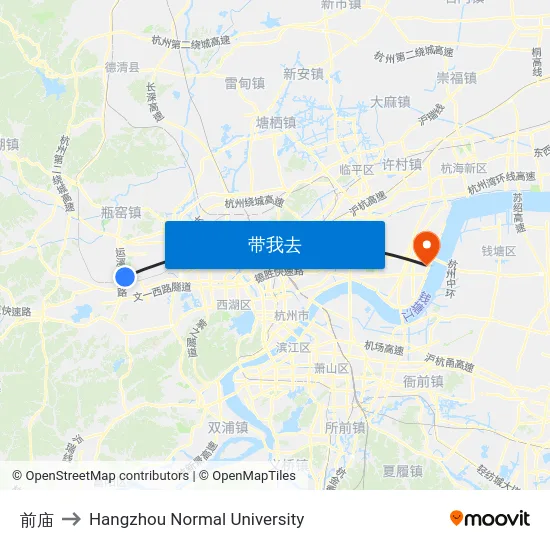 前庙 to Hangzhou Normal University map