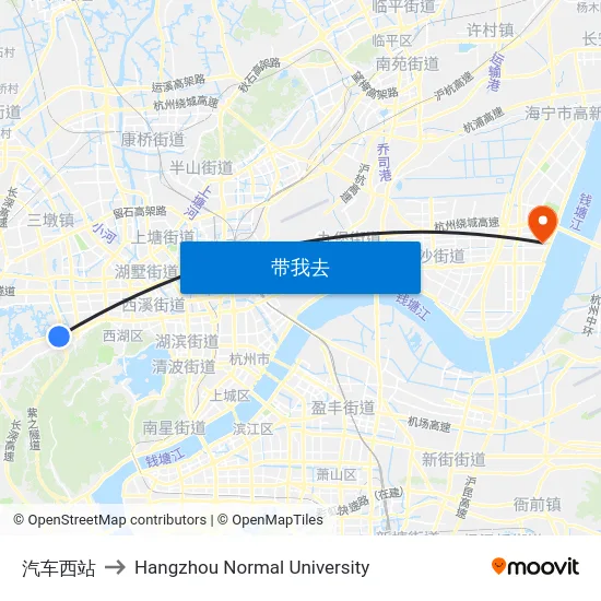 汽车西站 to Hangzhou Normal University map