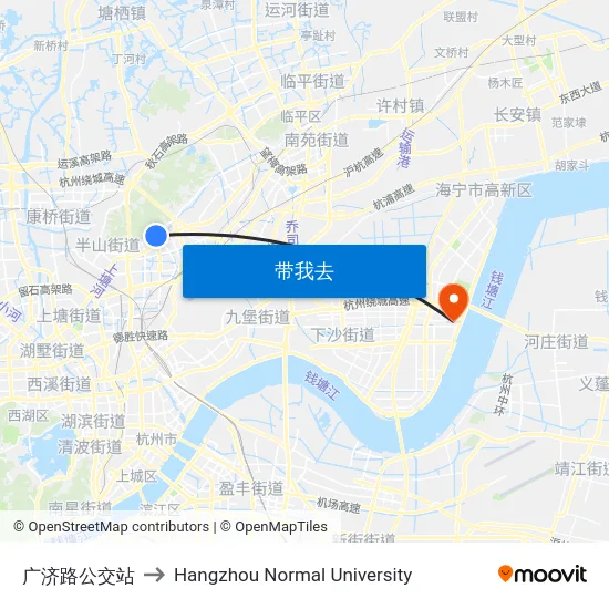 广济路公交站 to Hangzhou Normal University map