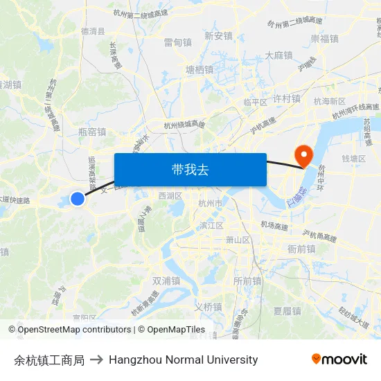 余杭镇工商局 to Hangzhou Normal University map