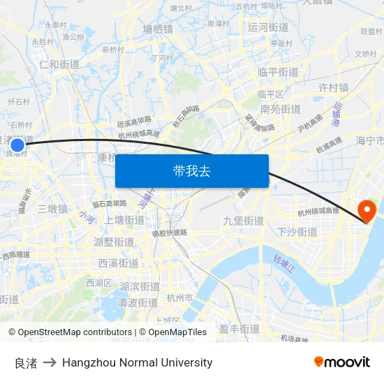 良渚 to Hangzhou Normal University map