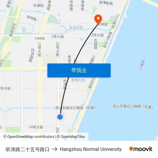 听涛路二十五号路口 to Hangzhou Normal University map