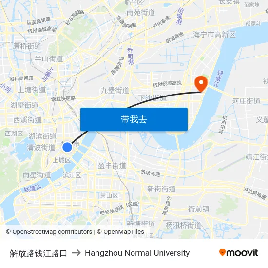 解放路钱江路口 to Hangzhou Normal University map