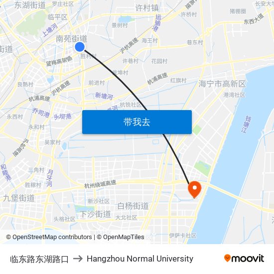 临东路东湖路口 to Hangzhou Normal University map
