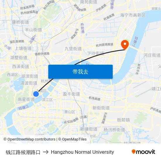 钱江路候潮路口 to Hangzhou Normal University map