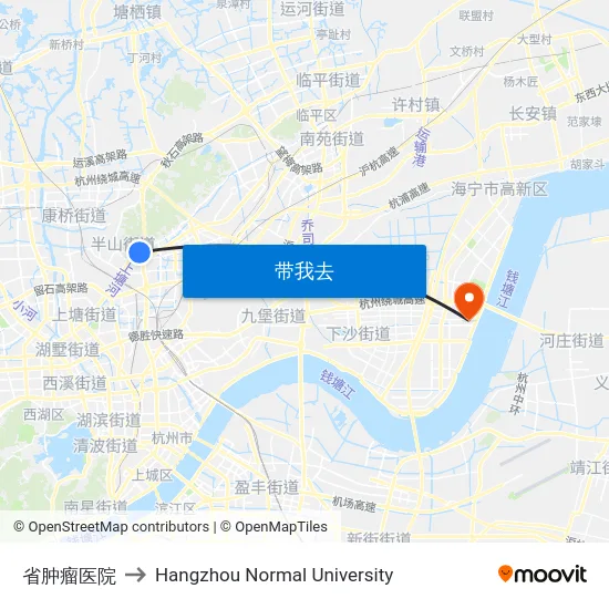 省肿瘤医院 to Hangzhou Normal University map