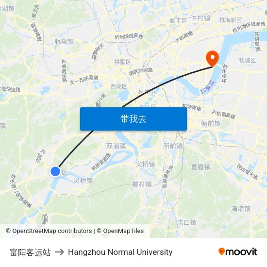 富阳客运站 to Hangzhou Normal University map