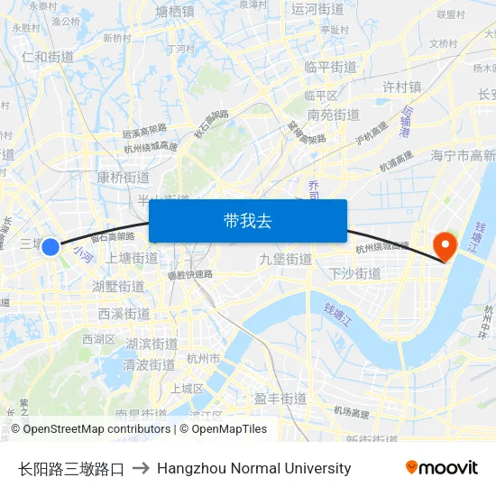 长阳路三墩路口 to Hangzhou Normal University map