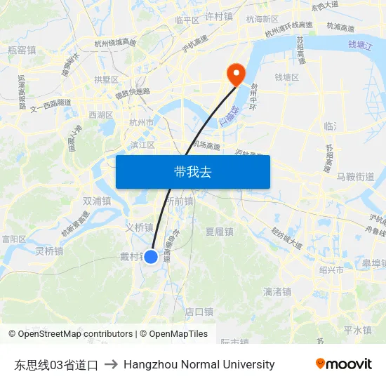 东思线03省道口 to Hangzhou Normal University map