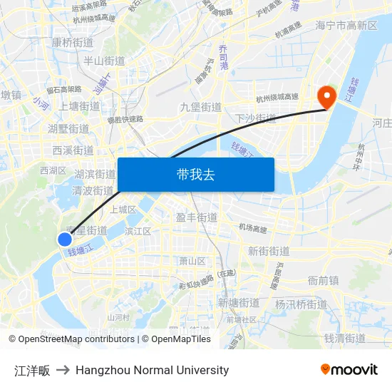 江洋畈 to Hangzhou Normal University map