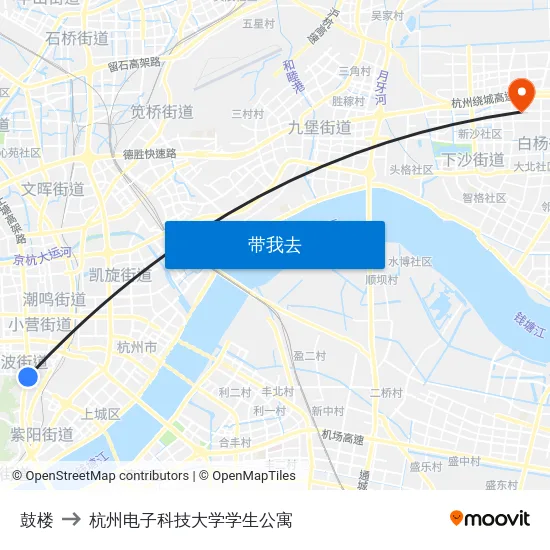 鼓楼 to 杭州电子科技大学学生公寓 map