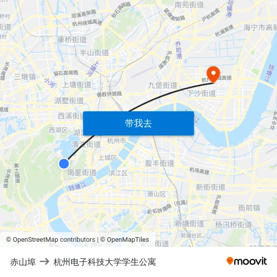 赤山埠 to 杭州电子科技大学学生公寓 map
