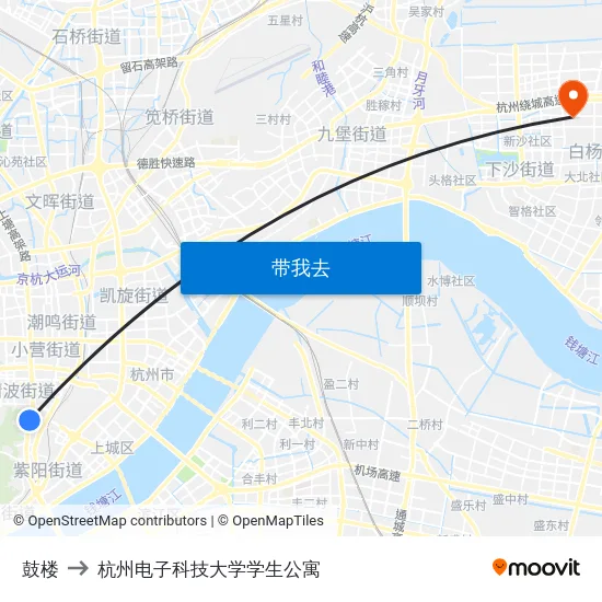 鼓楼 to 杭州电子科技大学学生公寓 map