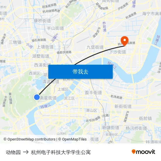 动物园 to 杭州电子科技大学学生公寓 map