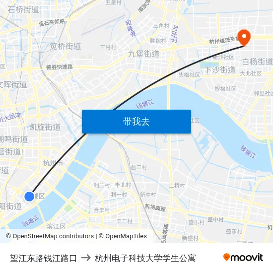 望江东路钱江路口 to 杭州电子科技大学学生公寓 map
