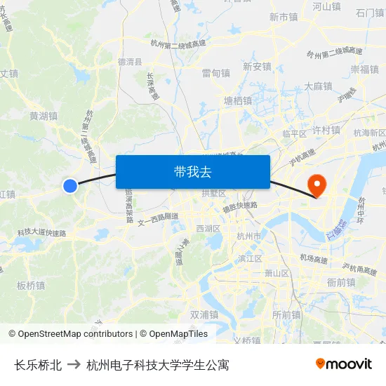 长乐桥北 to 杭州电子科技大学学生公寓 map