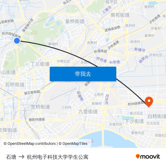 石塘 to 杭州电子科技大学学生公寓 map