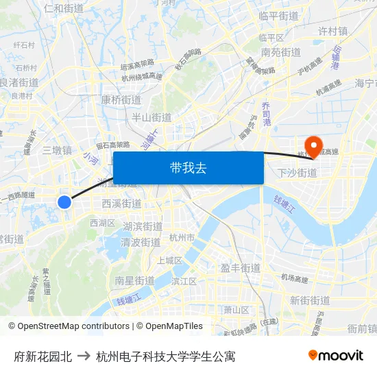 府新花园北 to 杭州电子科技大学学生公寓 map