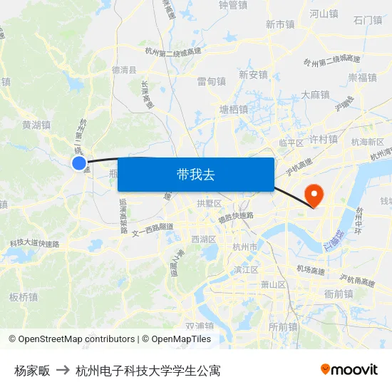杨家畈 to 杭州电子科技大学学生公寓 map