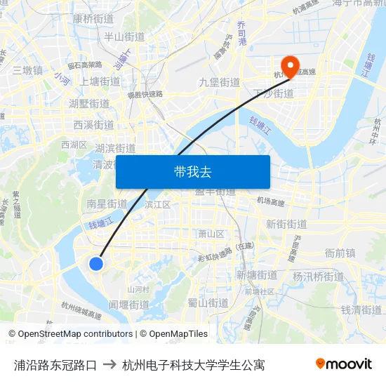 浦沿路东冠路口 to 杭州电子科技大学学生公寓 map