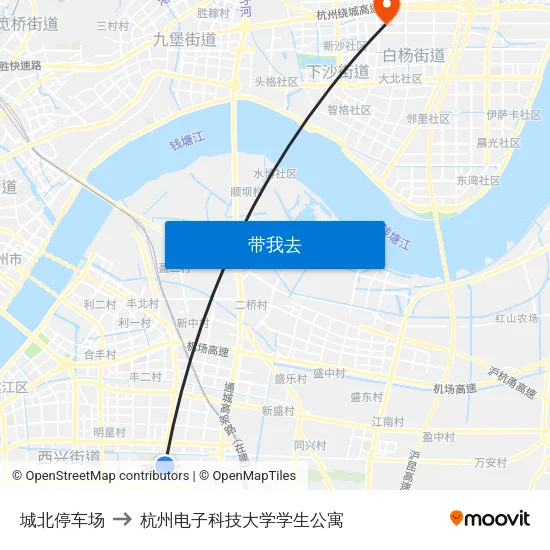 城北停车场 to 杭州电子科技大学学生公寓 map