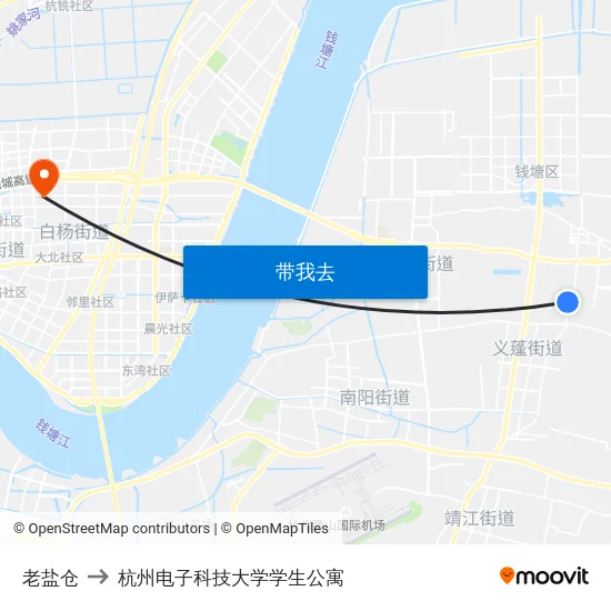 老盐仓 to 杭州电子科技大学学生公寓 map