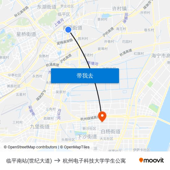 临平南站(世纪大道) to 杭州电子科技大学学生公寓 map
