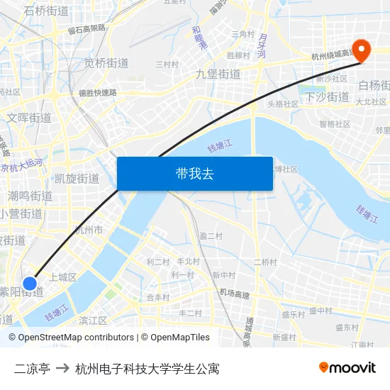 二凉亭 to 杭州电子科技大学学生公寓 map