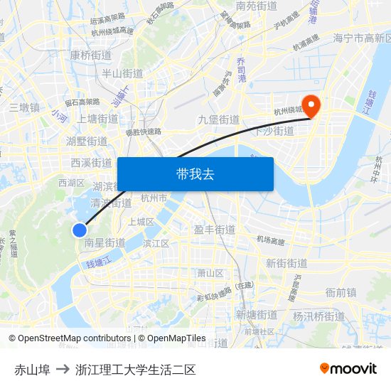 赤山埠 to 浙江理工大学生活二区 map