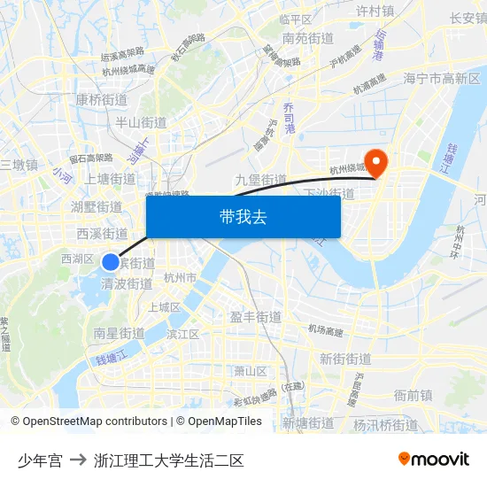 少年宫 to 浙江理工大学生活二区 map