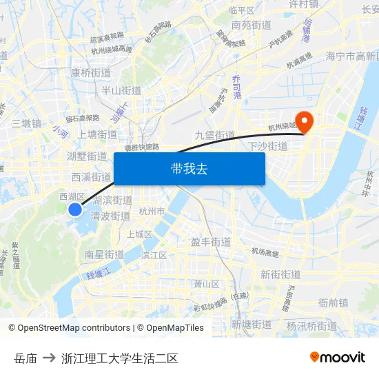 岳庙 to 浙江理工大学生活二区 map