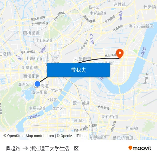 凤起路 to 浙江理工大学生活二区 map