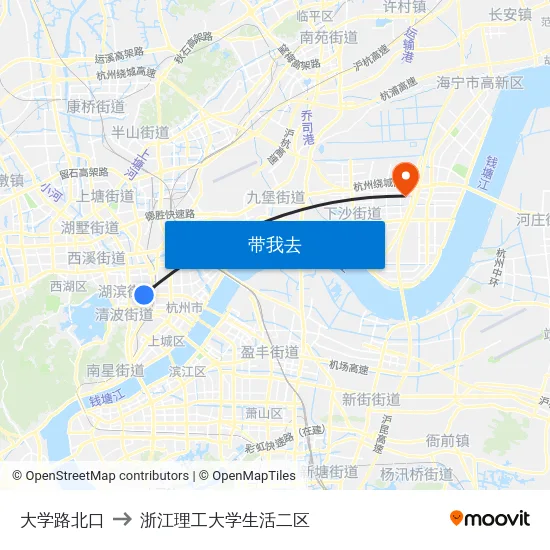 大学路北口 to 浙江理工大学生活二区 map