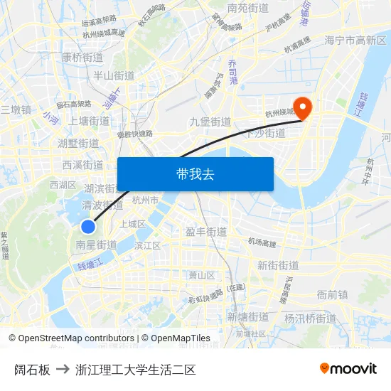 阔石板 to 浙江理工大学生活二区 map